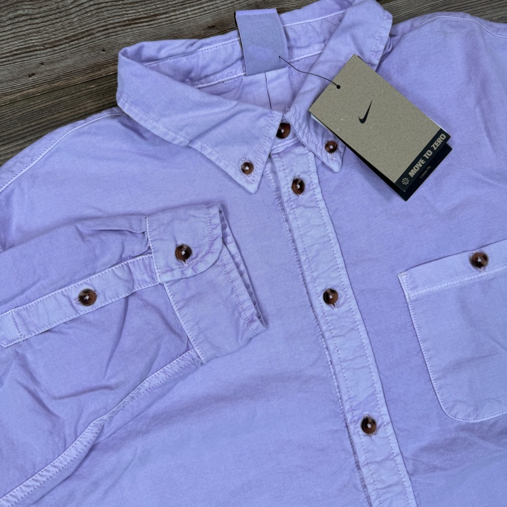 Nike Life Mens Size XL Oxford Shirt Purple‎ Loose Fit Specialty Dye HJ7270 NEW